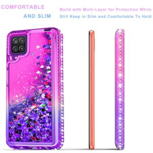 Samsung Galaxy A42 5G Phone Case, Galaxy A42 5G Phone Case, with [Tempered Glass Screen Protector Included] STARSHOP Liquid Bling Sparkle Floating Glitter Quicksand Girls Women Cute- Pink/Purple