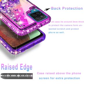 Samsung Galaxy A42 5G Phone Case, Galaxy A42 5G Phone Case, with [Tempered Glass Screen Protector Included] STARSHOP Liquid Bling Sparkle Floating Glitter Quicksand Girls Women Cute- Pink/Purple