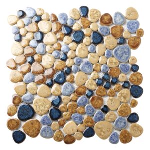 Blujellyfish Glazed Blue Mosaic Ceramic Pebble Porcelain Tile Swimming Pool Bath Shower Wall Flooring Tile TSTGPT001 (5 Square Feet)