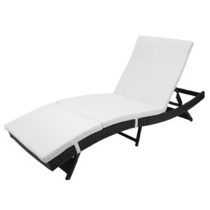 fuhan outdoor adjustable pool chaise lounge chair pe rattan wicker patio leisure lounge chair with cushion for beach garden backyard 195 * 68 * 33 cm black frame