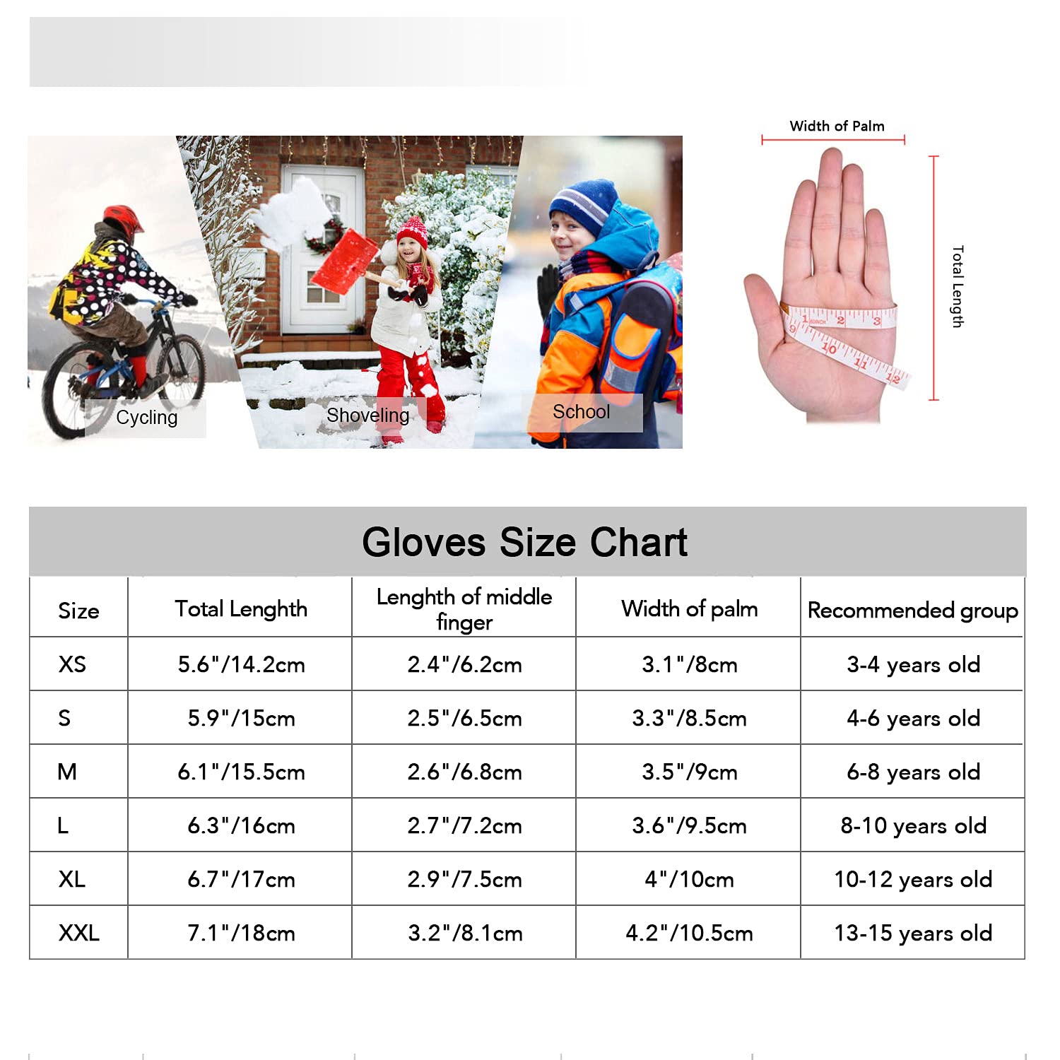 YukiniYa Kids Winter Gloves Thick Soft Fleece Warm Touch Screen Anti-Slip for Boys Girls 3-15 Years Cycling School