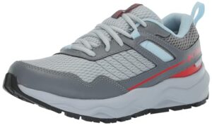 columbia women's plateau waterproof hiking shoe, cirrus grey/red hibiscus, 8