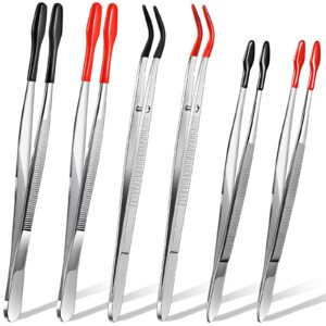 6 pieces rubber tipped tweezers pvc stainless steel rubber coated tips tweezers for jewelry hobby industrial hobby craft (black and red)