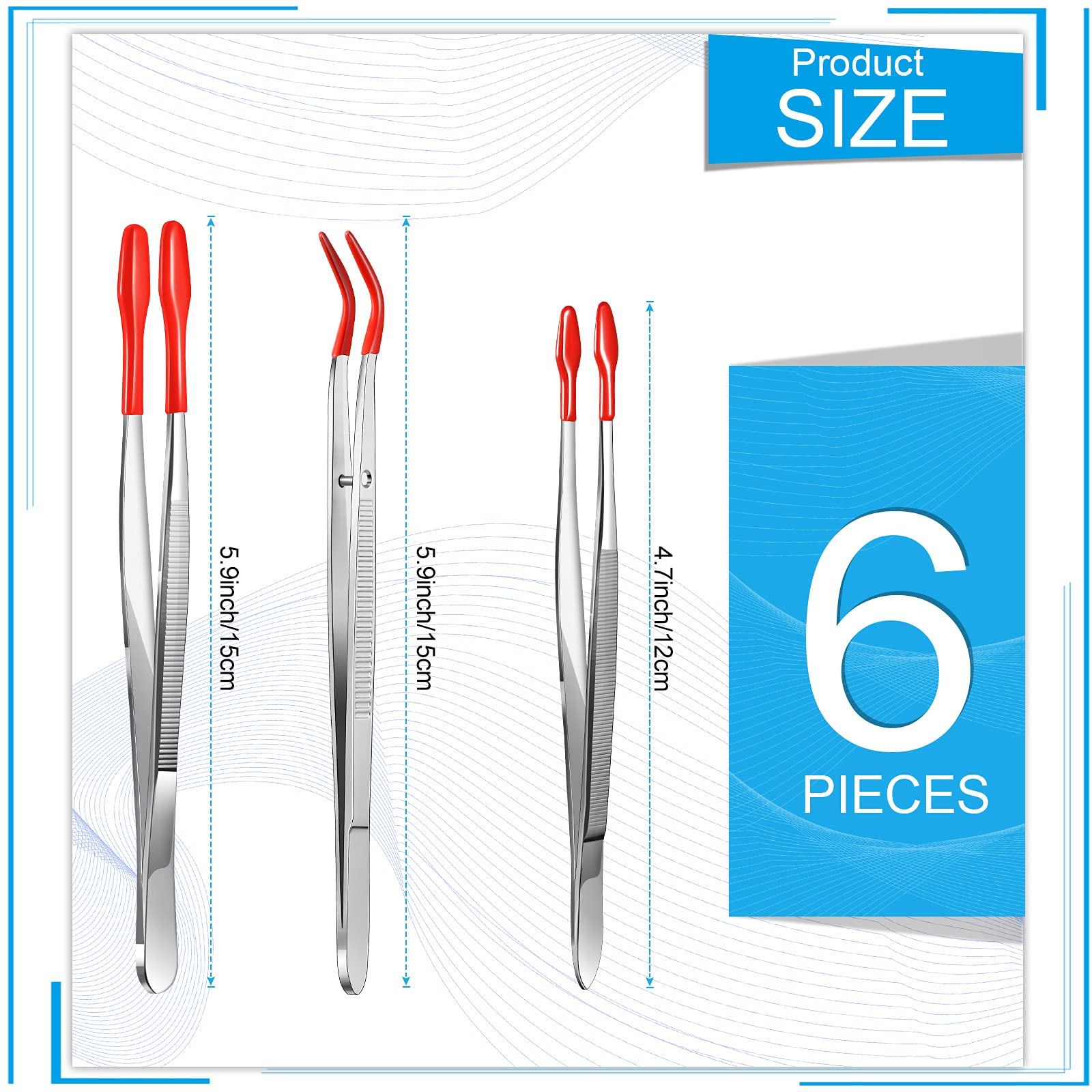 6 Pieces Rubber Tipped Tweezers PVC Stainless Steel Rubber Coated Tips Tweezers for Jewelry Hobby Industrial Hobby Craft (Black and Red)