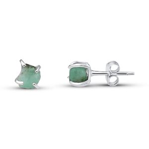 real raw beryl emerald stone tiny 4 to 6mm stud earrings with solid 925 sterling silver may birthstone gift for her niece daughter mom uniquelan jewelry (zambia-emerald)