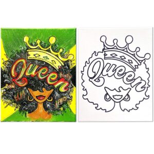 4 PACK Canvas Painting Bundle | Pre Drawn Stretched Canvas | Afro Queen 2 | Birthday Gift | Adult Sip and Paint Party Favor | DIY PARTY… (8x10)