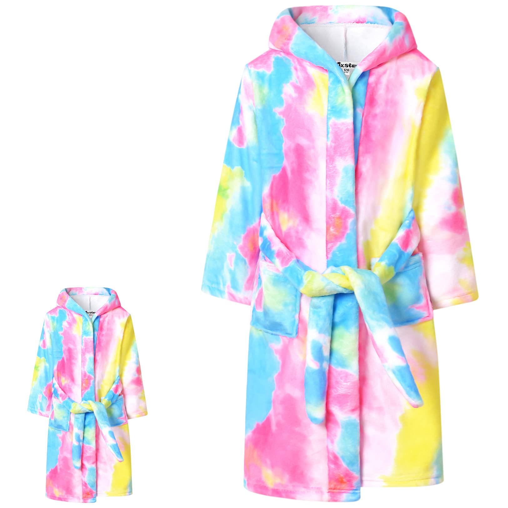 Jxstar Matching Girls&Doll Robe Kids Bathrobes American Girl Plush Fleece Tie Dye Pajamas,Size 6 7