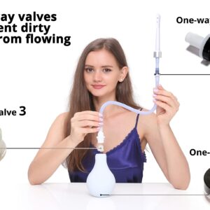 RVDKBULB Natural Vaginal Cleansing System with 3 One-Way Valves - Vaginal Douche for Women, 18 inches Long Hose, Free of PVC & Phthalates & BPAs, 12 Fl Oz, White