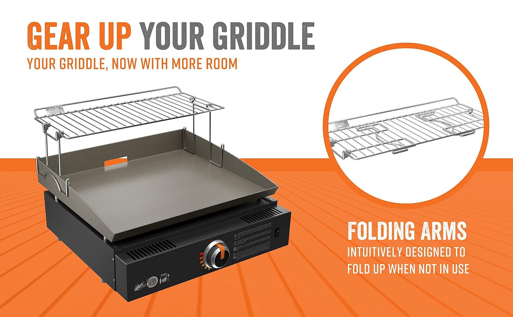 Yukon Glory™ Griddle Warming Rack, Designed for 17" Blackstone Griddles, One-Step Clip On Attachment, Portable and Collapsible