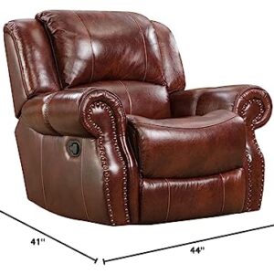 Hanover Aspen Rocker Recliner Chair, 100% Genuine Leather Deep-Seating Rocker for Living Room, Family Room, Den, or Man Cave, Space Saving Cushioned Rustic Armchair, Oxblood