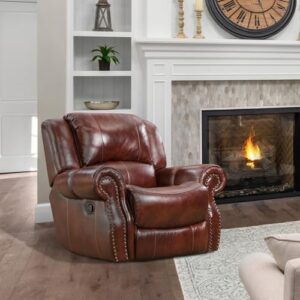 Hanover Aspen Rocker Recliner Chair, 100% Genuine Leather Deep-Seating Rocker for Living Room, Family Room, Den, or Man Cave, Space Saving Cushioned Rustic Armchair, Oxblood