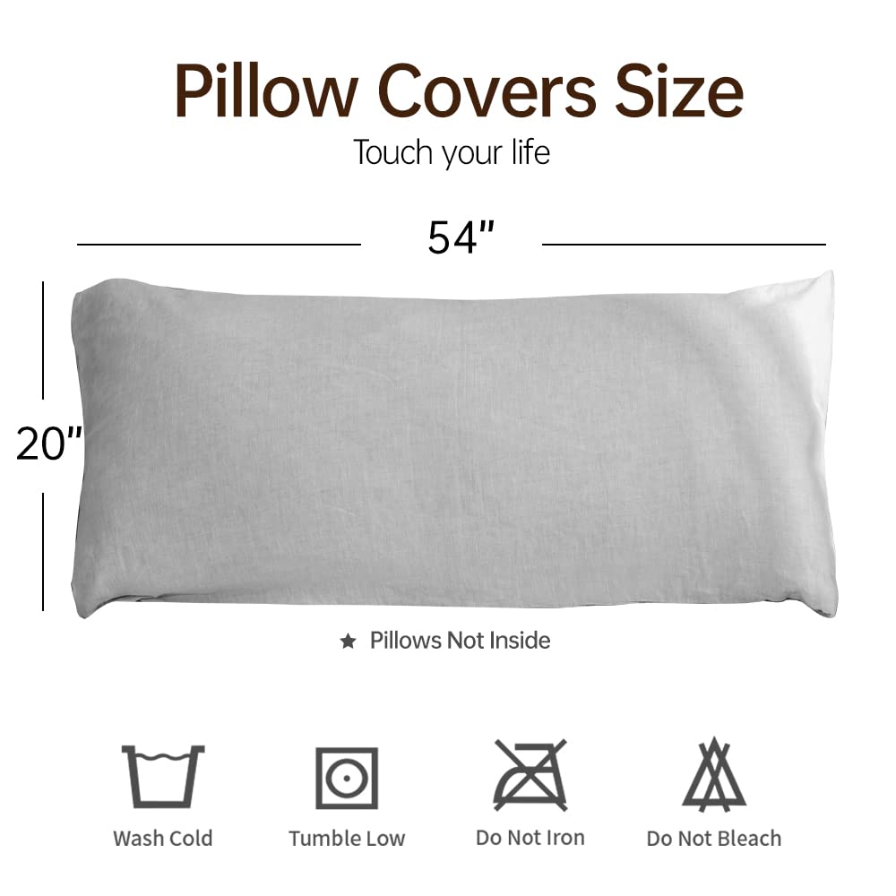 Simple&Opulence Body Pillow Cover 20" x 54",100% Pure Linen, Ultra Soft and Breatherable, Body Pillowcase with Envelope Closure for Adults (Light Grey)