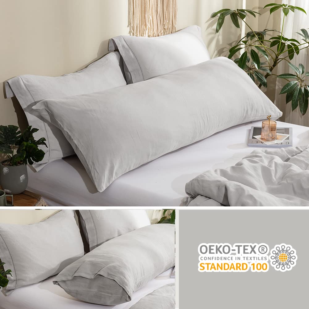 Simple&Opulence Body Pillow Cover 20" x 54",100% Pure Linen, Ultra Soft and Breatherable, Body Pillowcase with Envelope Closure for Adults (Light Grey)