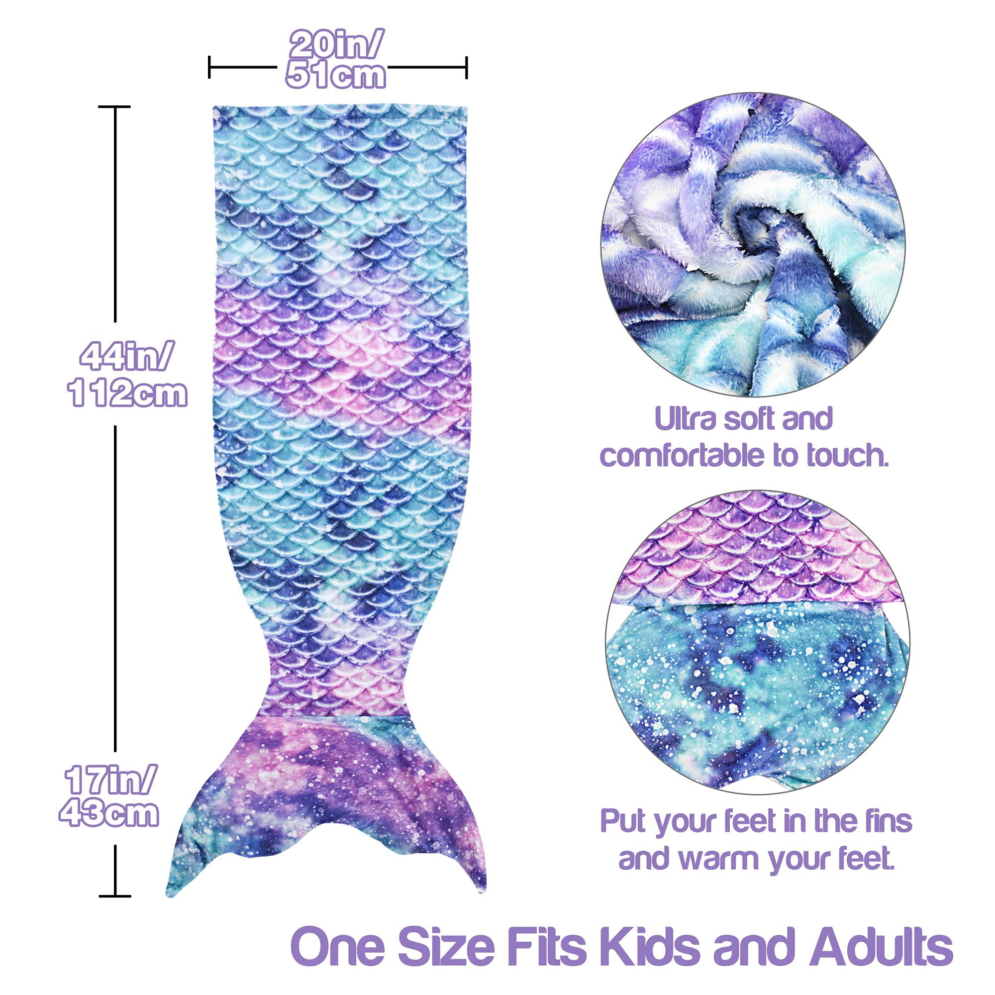 Catalonia Kids Mermaid Tail Blanket, Super Soft Plush Flannel Sleeping Snuggle Blanket for Girls, Galaxy, Fish Scale Pattern, Gift Idea