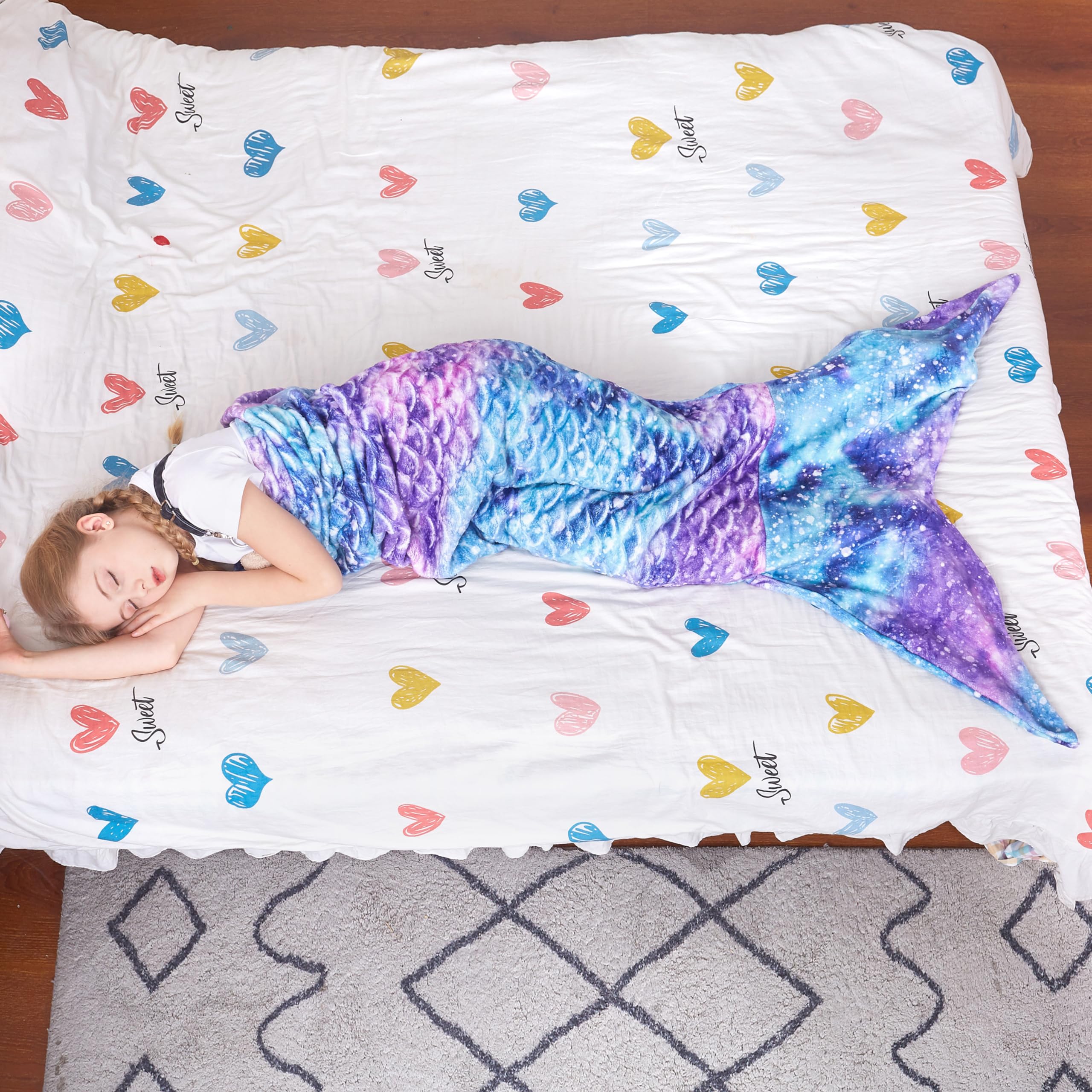 Catalonia Kids Mermaid Tail Blanket, Super Soft Plush Flannel Sleeping Snuggle Blanket for Girls, Galaxy, Fish Scale Pattern, Gift Idea