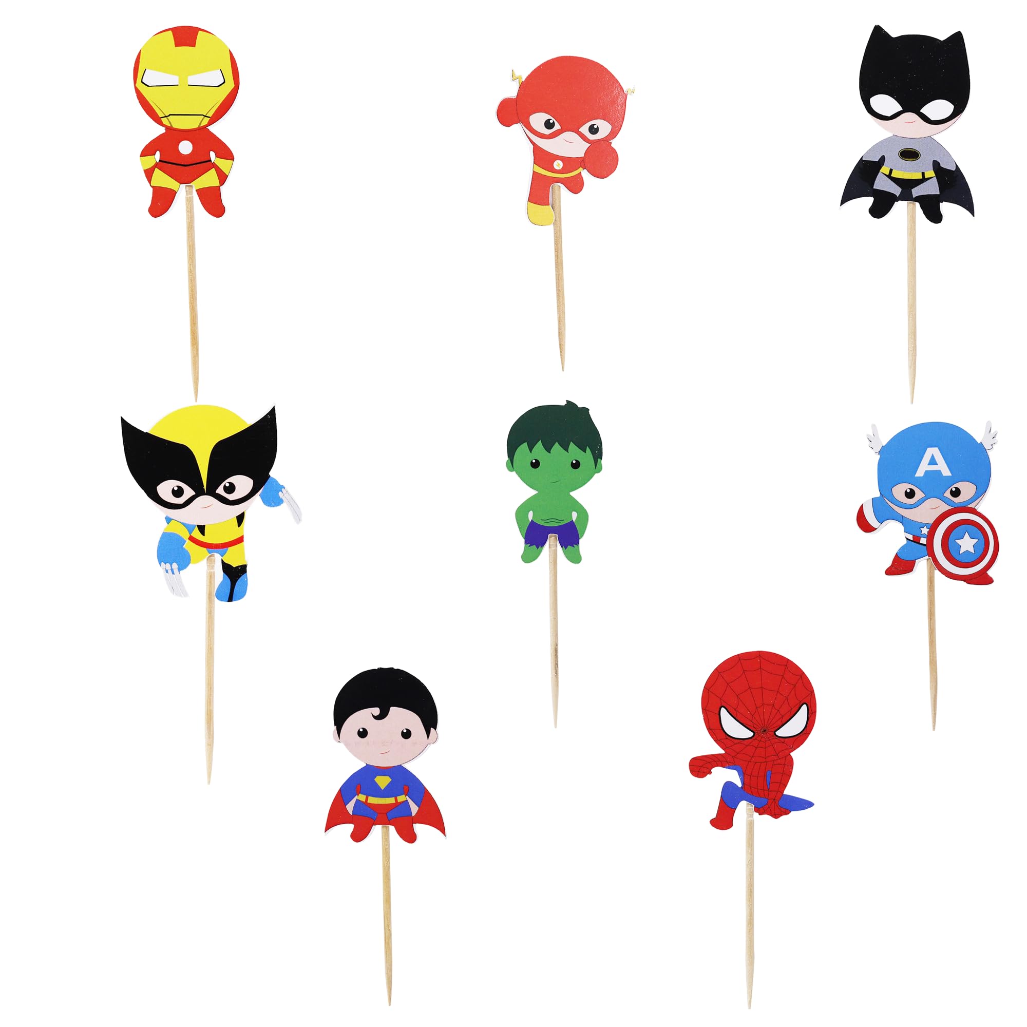 Confetti 24pc Cartoon Superhero Cupcake Topper for Kids Birthday Party Cake Decoration Supplies Super Heroes Cupcake Toppers Cupcake Toppers/Super Heroes Party Supplies/Superheroes Inspired