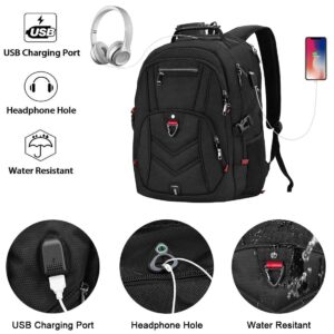 Laptop Backpack with Cable Organizers Extra Large 17 Inch Travel Backpack Anti Theft College Business Mens Backpacks with USB Charging Port 17.3 Gaming Computer Backpack for Women Men Black 45L