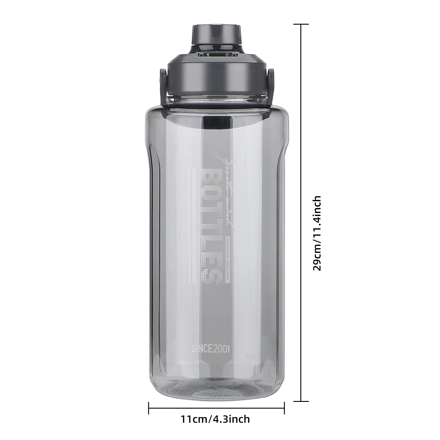 Olerd Half Gallon/64oz Water Bottle With Handle, Leak proof with removable strainer, BPA Free Fitness 2L Sports Water Jug, ensure You Drink Enough Water Daily for Gym and Outdoor Sports(Grey)