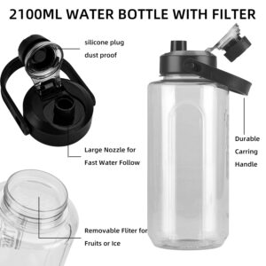 Olerd Half Gallon/64oz Water Bottle With Handle, Leak proof with removable strainer, BPA Free Fitness 2L Sports Water Jug, ensure You Drink Enough Water Daily for Gym and Outdoor Sports(Grey)