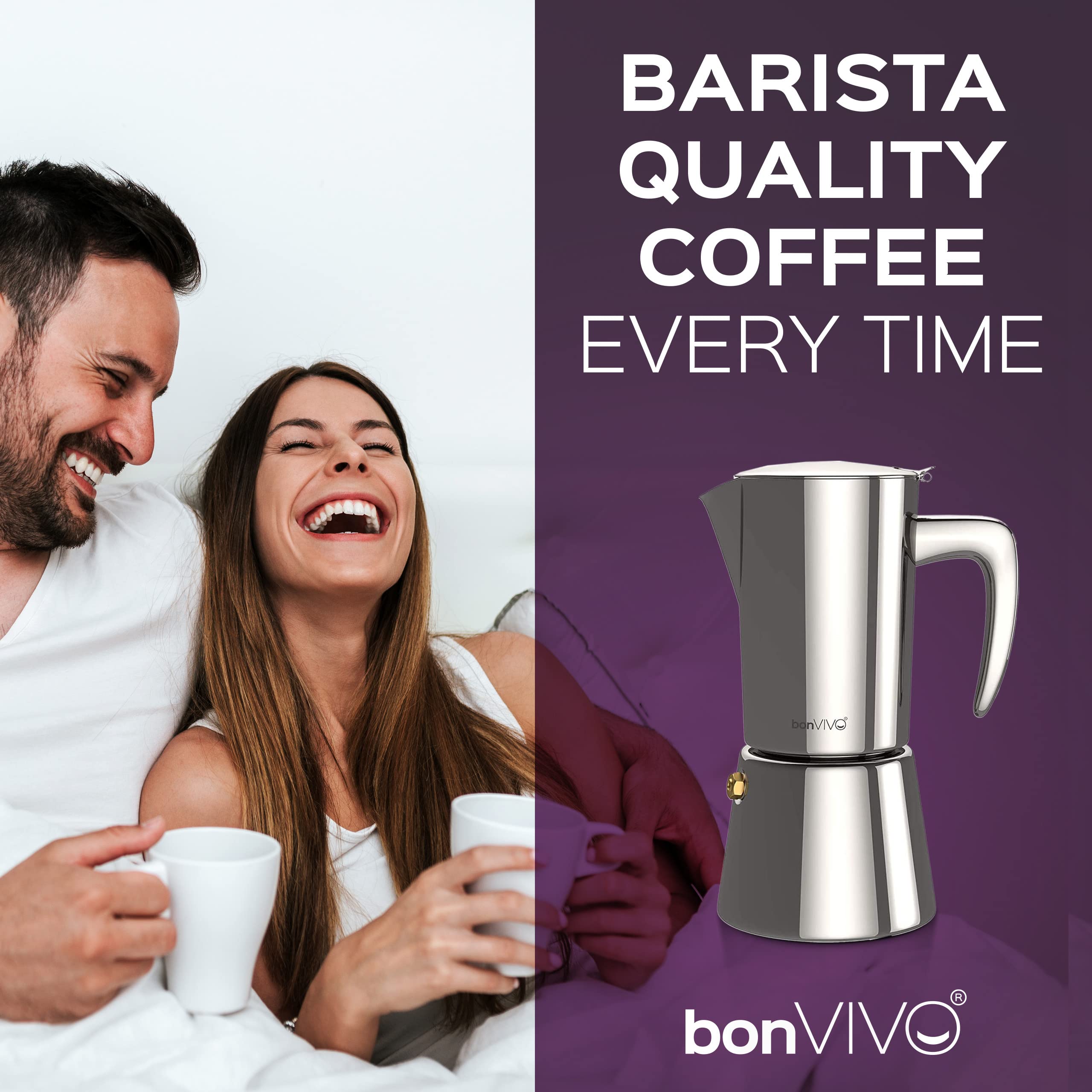 bonVIVO Intenca Stovetop Espresso Maker - Luxurious Italian Coffee Machine Maker, Stainless Steel Espresso Maker Full Bodied Coffee, Espresso Pot For 5-6 Cups, 10 oz Moka Pot Red Finish