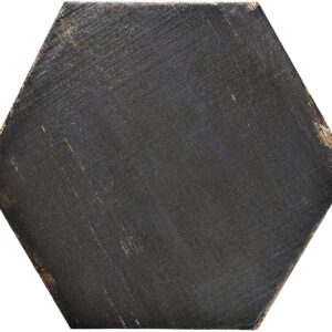 Vintage Hex Porcelain Floor and Wall Tile, 14.125" x 16.25", Black/Brown FNURTXNG Tile, 14.125" x 16.25", 9 Pieces