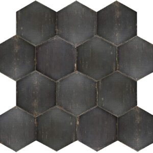 Vintage Hex Porcelain Floor and Wall Tile, 14.125" x 16.25", Black/Brown FNURTXNG Tile, 14.125" x 16.25", 9 Pieces