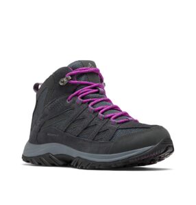 columbia womens crestwood mid waterproof boot hiking shoe, graphite, bright plum, 7.5 us