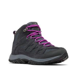 Columbia Womens Crestwood Mid Waterproof Boot Hiking Shoe, Graphite, Bright Plum, 7.5 US