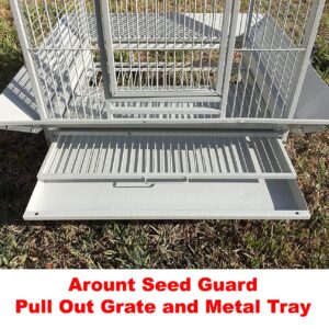 4-Size/2-Color; Extra Large Elegant Durable Play Top Bird Cage Parrot Finch Macaw Cockatoo Bird Wrought Iron Cage (White-Vein)