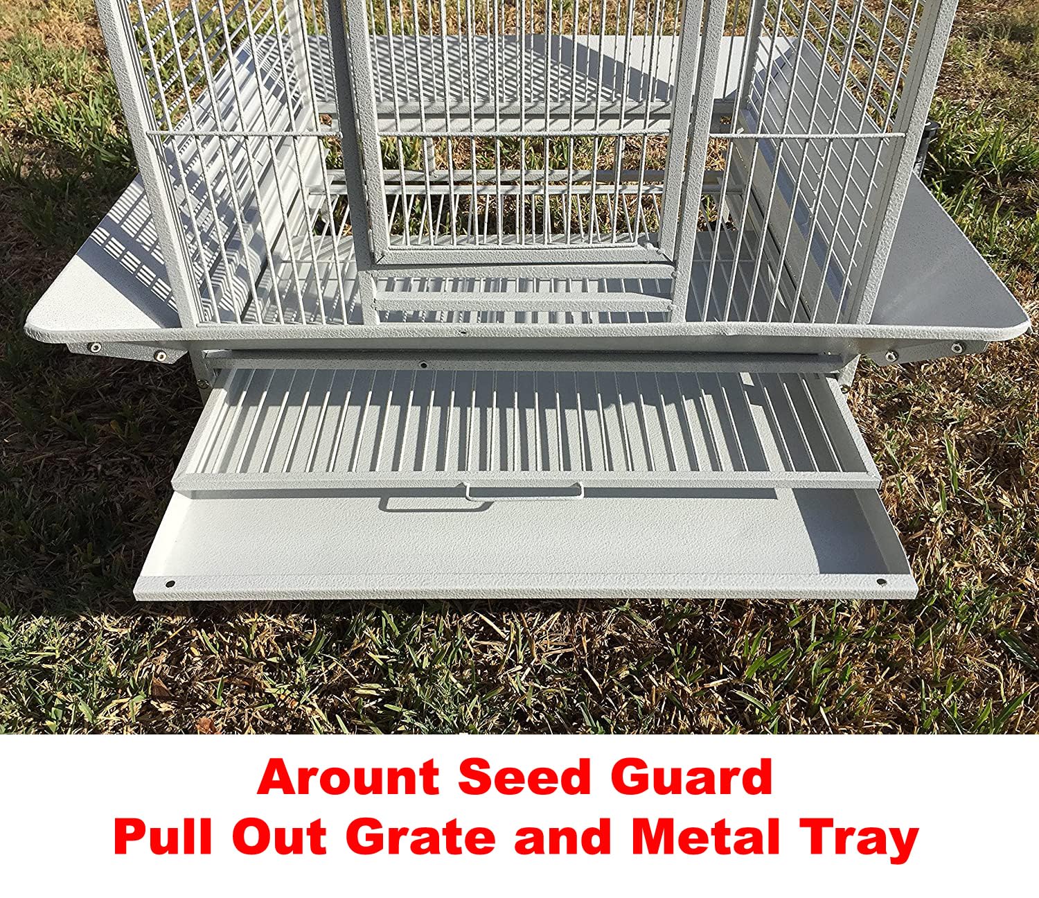 4-Size/2-Color; Extra Large Elegant Durable Play Top Bird Cage Parrot Finch Macaw Cockatoo Bird Wrought Iron Cage (White-Vein)