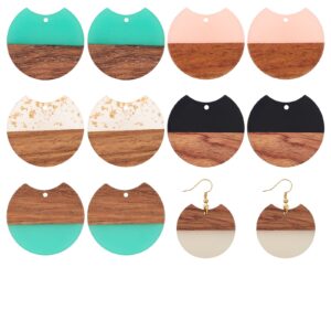 OLYCRAFT 173pcs Resin Wooden Earring Pendants Gap Flat Round Vintage Resin Walnut Wood Statement Earring Findings with Earring Hooks and Jump Rings for Necklace Earring Making - 6 Colors