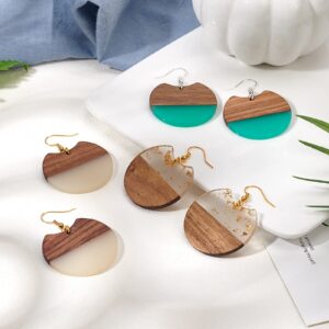 OLYCRAFT 173pcs Resin Wooden Earring Pendants Gap Flat Round Vintage Resin Walnut Wood Statement Earring Findings with Earring Hooks and Jump Rings for Necklace Earring Making - 6 Colors