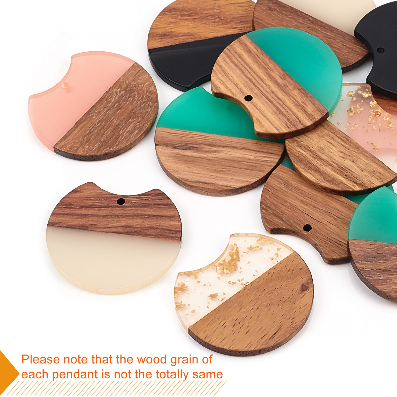 OLYCRAFT 173pcs Resin Wooden Earring Pendants Gap Flat Round Vintage Resin Walnut Wood Statement Earring Findings with Earring Hooks and Jump Rings for Necklace Earring Making - 6 Colors