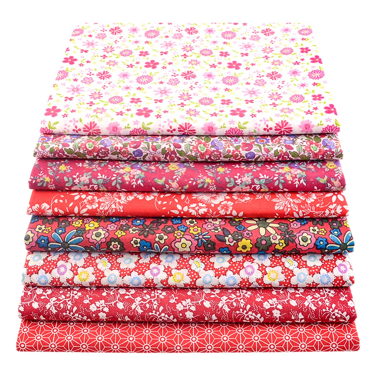 100% Cotton Fabric for Sewing-8 Pieces (20"x20"), Floral Cotton Craft Fabric, Bundle Squares Fabric, DIY Cloths Patchwork, Material for Quilting, Pre-Cut Quilting Fabric(Red)