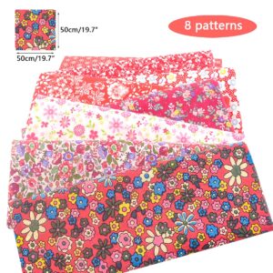 100% Cotton Fabric for Sewing-8 Pieces (20"x20"), Floral Cotton Craft Fabric, Bundle Squares Fabric, DIY Cloths Patchwork, Material for Quilting, Pre-Cut Quilting Fabric(Red)