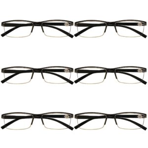 B and Q 6 Pack Mens Rectangular Half Frame Blue Light Blocking Reading Glasses Black Spring Hinge Readers (BQ8008 BK x 6, 1.50) 1.5