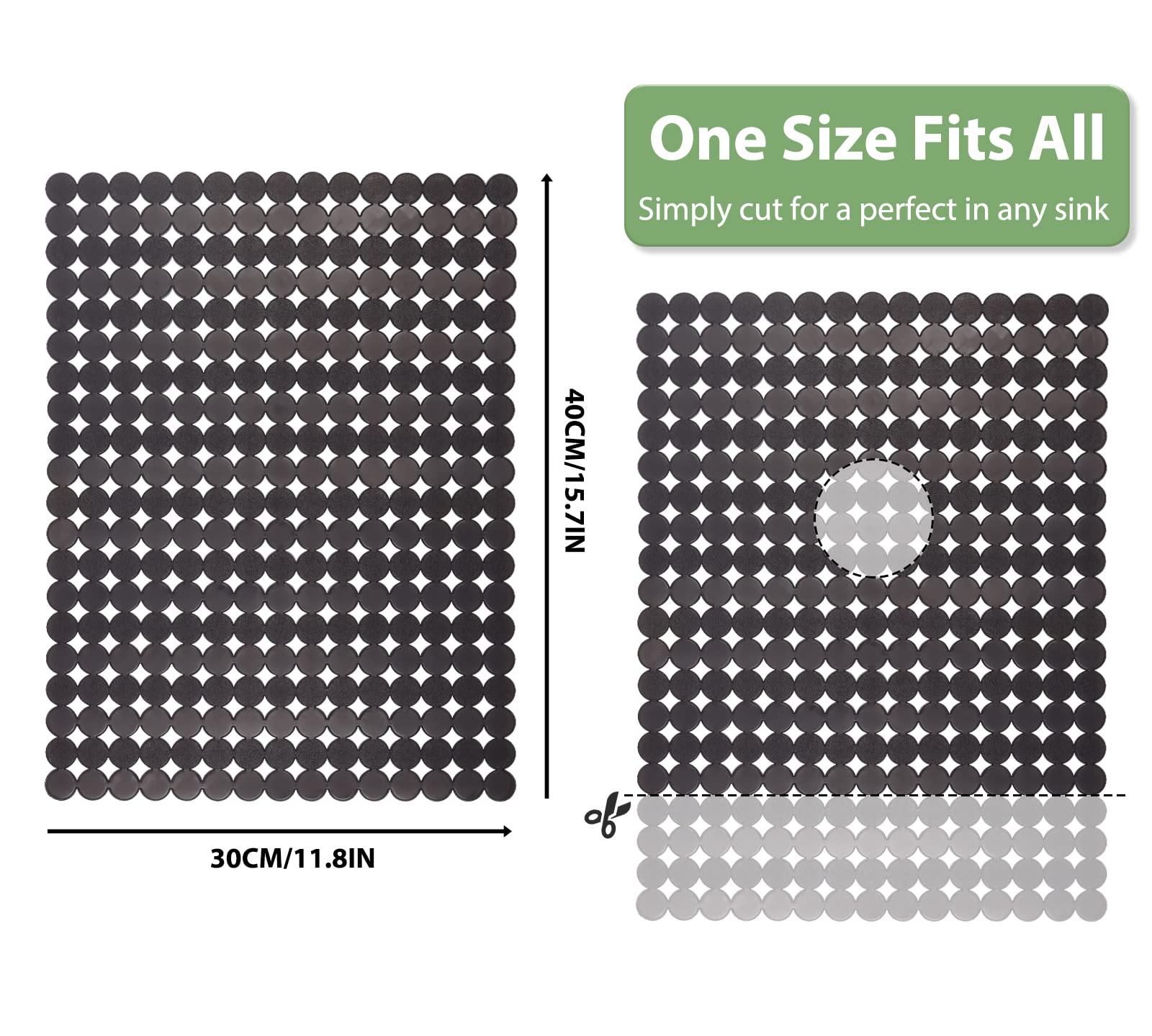 Qulable 2Pack Kitchen Sink Mat for Stainless Steel/Ceramic Sinks, PVC Eco-friendly Protectors for Bottom of Kitchen Sink, Adjustable, Fast Draining, Dots Design, 11.8x15.7 (Black Translucent)