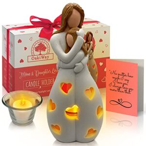 gifts for mom from daughter, mothers day present - candleholder statue w/flickering led - birthday gift for daughters, christmas moms unique gift ideas, greeting card, seasonal décor (light brown)