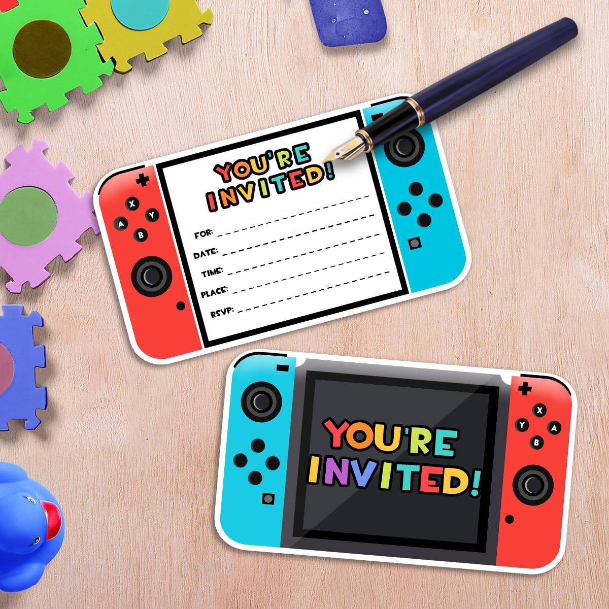 Yangmics Direct Video Gamer Birthday Party Fill In Invitations, Video Game Party Invitations, Decorations, Favors for Boys Kids, 30 Invitations + 30 Envelopes