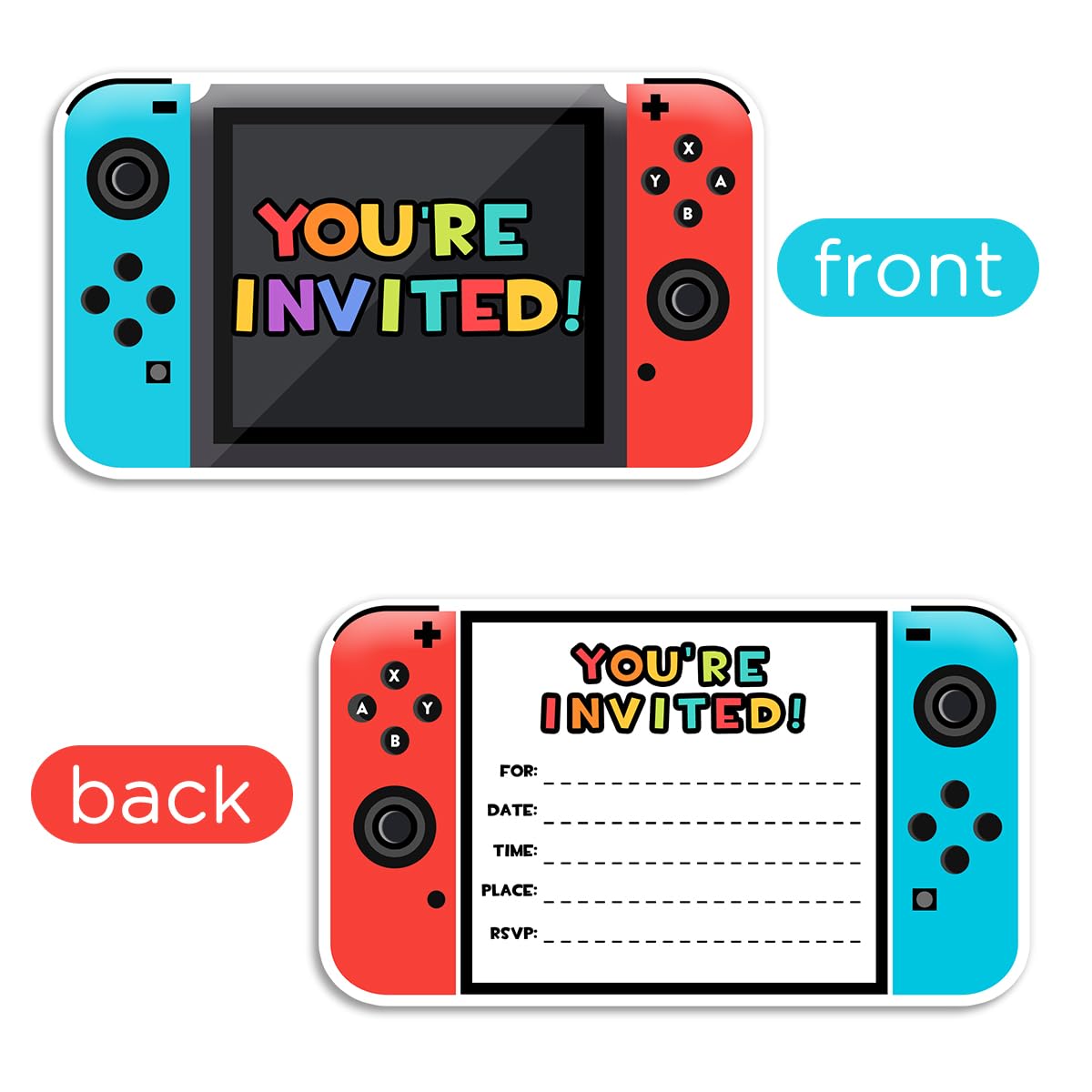 Yangmics Direct Video Gamer Birthday Party Fill In Invitations, Video Game Party Invitations, Decorations, Favors for Boys Kids, 30 Invitations + 30 Envelopes