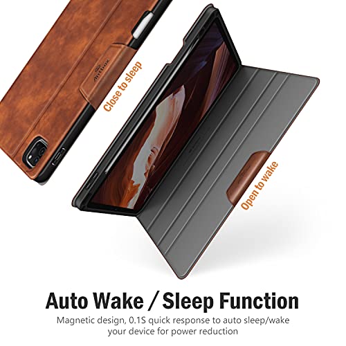 Antbox Case for iPad Pro 11 inch 4th Generation (2022)/3rd/2nd/1st Gen Vegan Leather with Pencil Holder Auto Sleep/Wake Function iPad Pro 11 Cover (Brown)