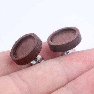 50pcs Wood Stud Earrings Bezel Blanks 12mm Cabochon Wooden Base Setting DIY Stainless Steel Ear Posts Findings with Backings