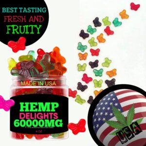 HEMP GUMMIES BEST TASTING, BUTTERFLY SHAPED, FRESH FRUITY, NATURAL HEMP for SLEEP-MADE in USA-4 OZ.