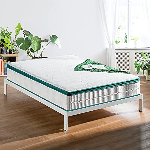 Olee Sleep Queen Mattress, 13 Inch Hybrid Mattress, Gel Infused Memory Foam, Pocket Spring for Support and Pressure Relief, CertiPUR-US Certified, Bed-in-a-Box, Firm, Green, Queen Size