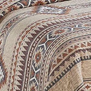 Rustic Southwest Quilted Western Bedspread Bedding Set in Brown Beige Taupe Charcoal and Tribal Native American Patterns - Nevada (Full / Queen)