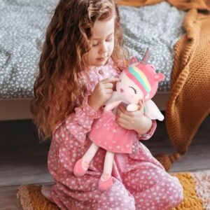 GAGAKU Plush Baby Girl Dolls 17'' Soft Unicorn Stuffed Animal Rag Doll for Girls Unicorn Gift Toys with Gift Bag - Pink