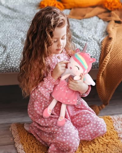 GAGAKU Plush Baby Girl Dolls 17'' Soft Unicorn Stuffed Animal Rag Doll for Girls Unicorn Gift Toys with Gift Bag - Pink