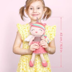 GAGAKU Plush Baby Girl Dolls 17'' Soft Unicorn Stuffed Animal Rag Doll for Girls Unicorn Gift Toys with Gift Bag - Pink