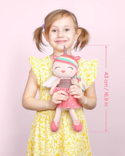 GAGAKU Plush Baby Girl Dolls 17'' Soft Unicorn Stuffed Animal Rag Doll for Girls Unicorn Gift Toys with Gift Bag - Pink