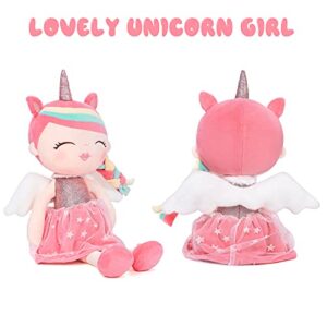 GAGAKU Plush Baby Girl Dolls 17'' Soft Unicorn Stuffed Animal Rag Doll for Girls Unicorn Gift Toys with Gift Bag - Pink